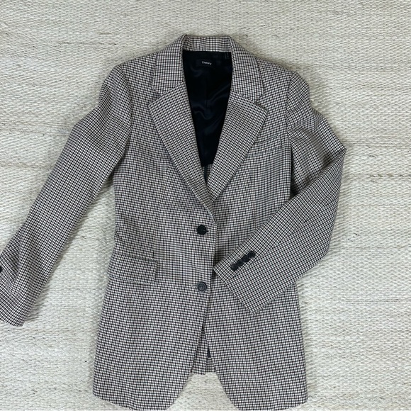 Theory Super Cinch Houndstooth Wool Blend Blazer Jacket Size 4 - Picture 7 of 16